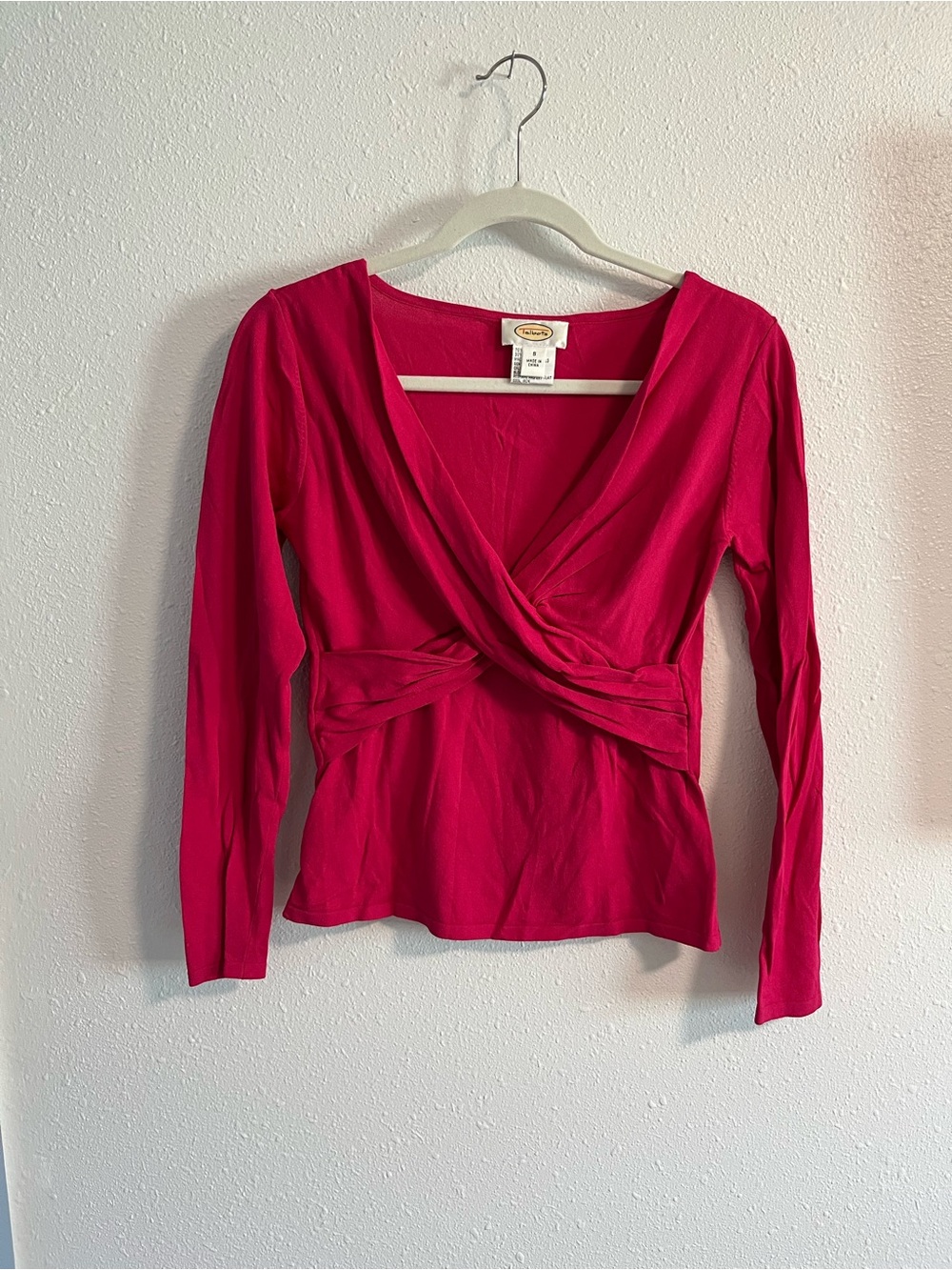 Talbots Fuchsia Twist-Front Long Sleeve Top Size Small